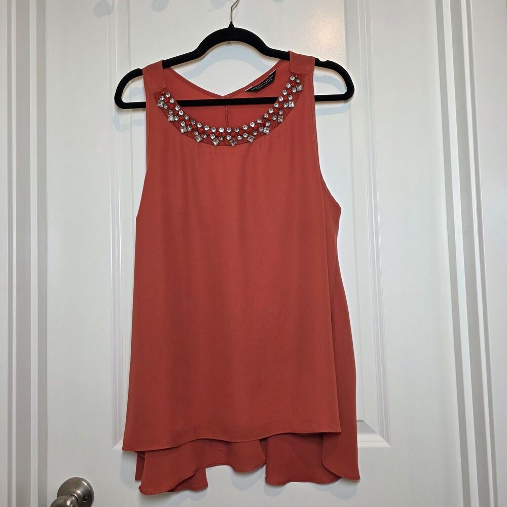 Dorothy Perkins Sleeveless Rhinestone Top Womens 14 Flowy Office Glam